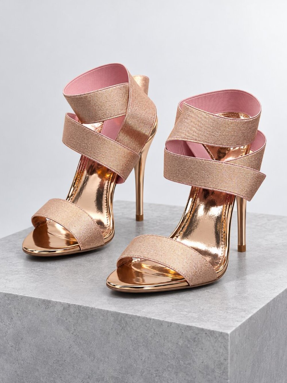 Lauren Lorraine Dallas Rose Gold Strappy Stiletto Sandals US 6 9 9.5 NIB